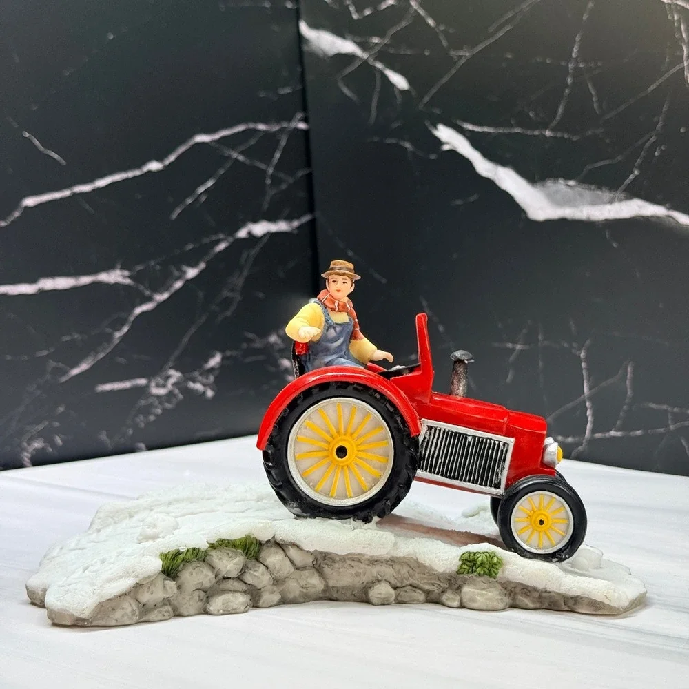 Heartland Valley Village Deluxe Accessory Red Tractor Farmer Snow Figurine
